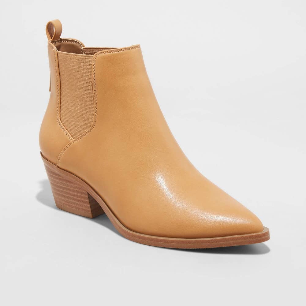 Universal Thread Rosemary Ankle Bootie Camel 6.5 Faux Leather Pointed Toe Block